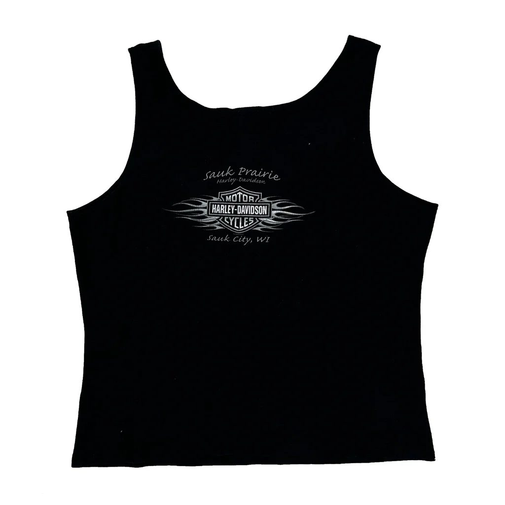 Sauk Prairie Harley Davidson Graphic Tank Top - Large Black Cotton - Image 2