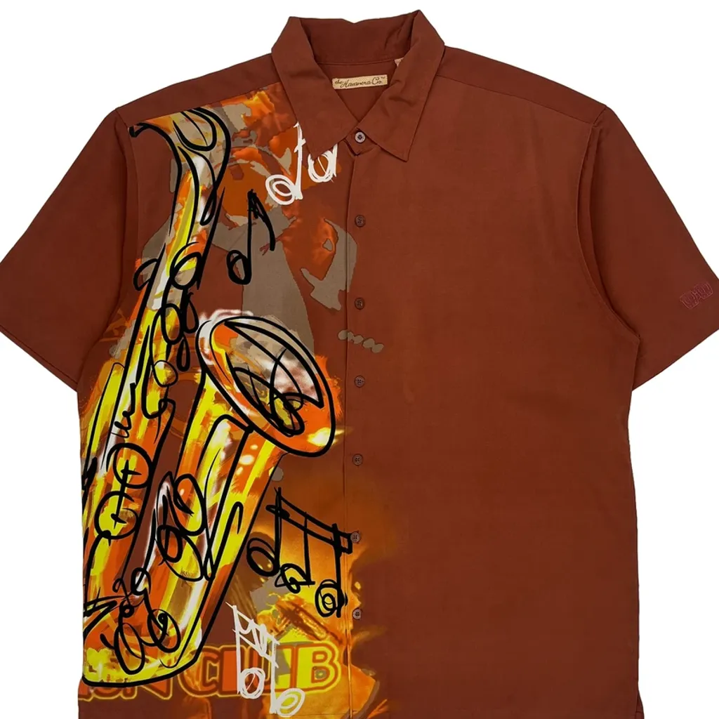 Saxophone Print Havanera Co Graphic Short Sleeve Shirt - XL Brown Polyester - Image 4