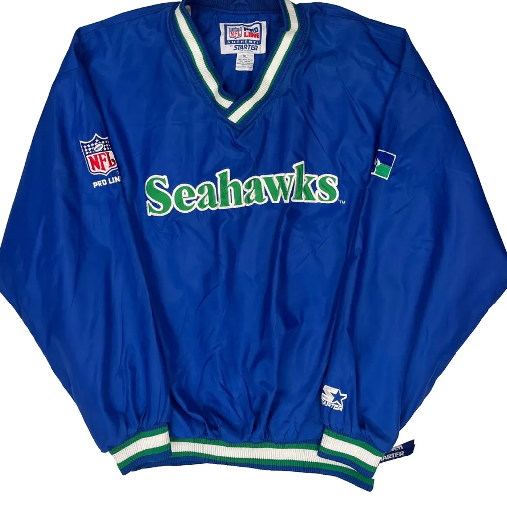 Seahawks Starter Football Windbreaker - XL Blue Nylon - Image 4