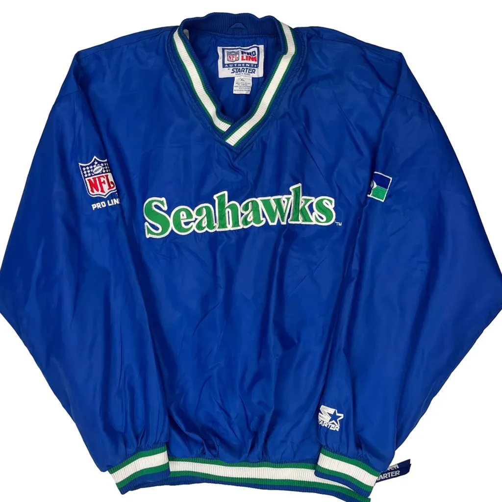 Seahawks Starter Football Windbreaker - XL Blue Nylon - Image 5