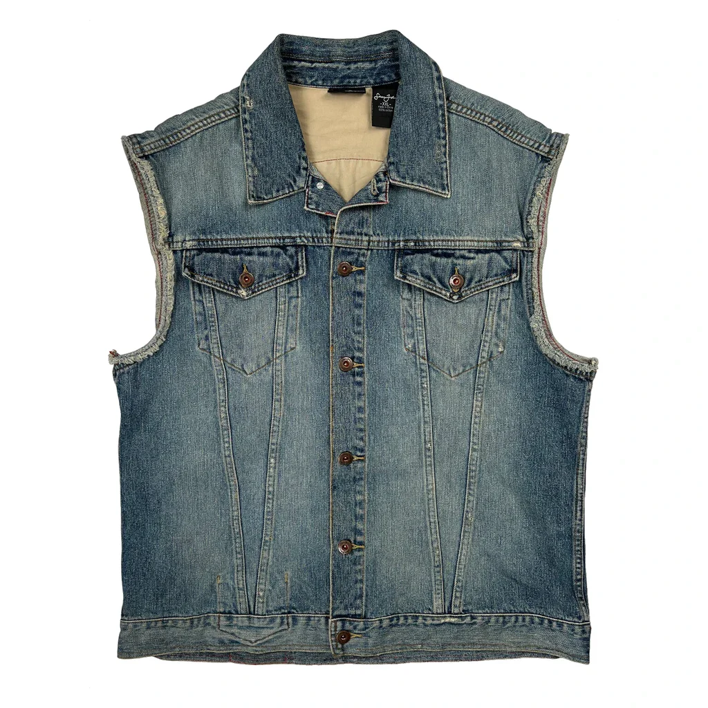 Sean John Graphic Denim Vest - 2XL Blue Cotton