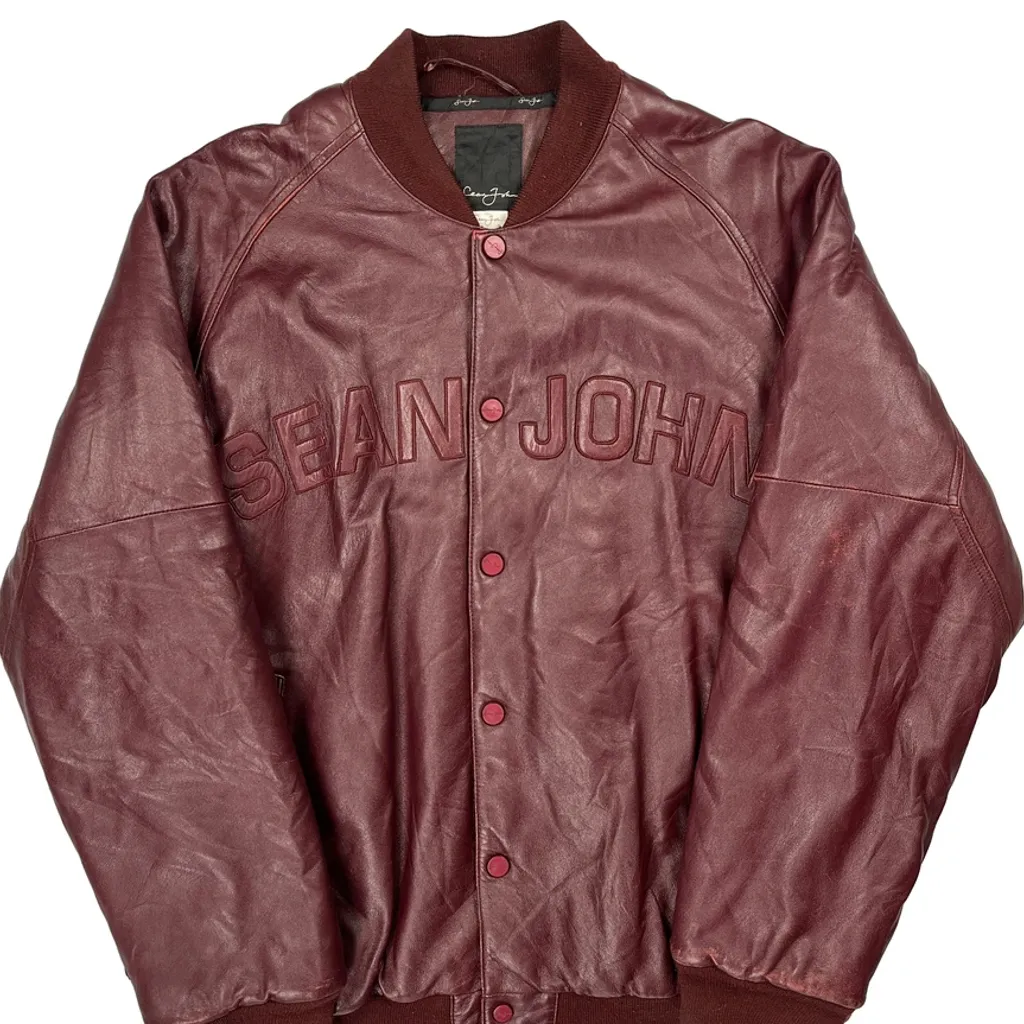 Sean John Spellout Leather Jacket - XL Burgundy Leather - Image 5