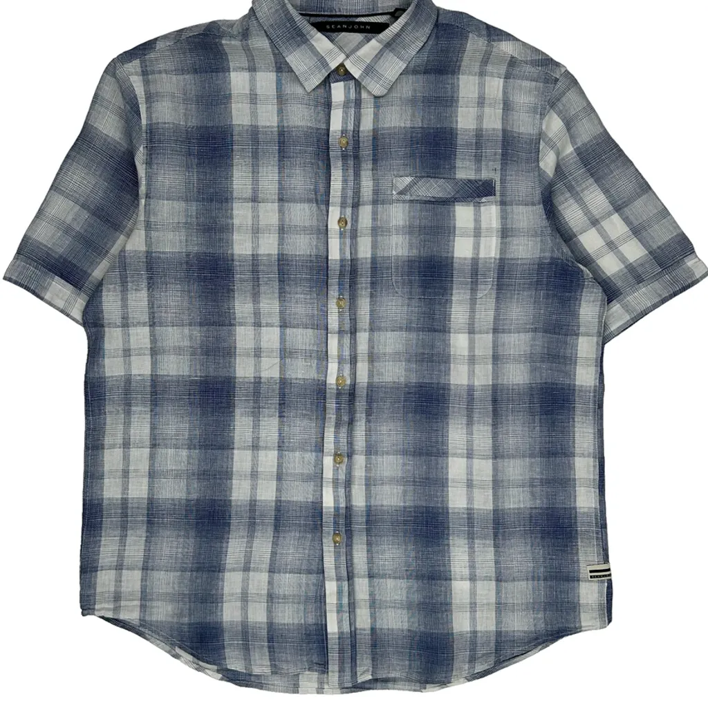 Sean John Short Sleeve Shirt - XL Blue Linen Blend - Image 4