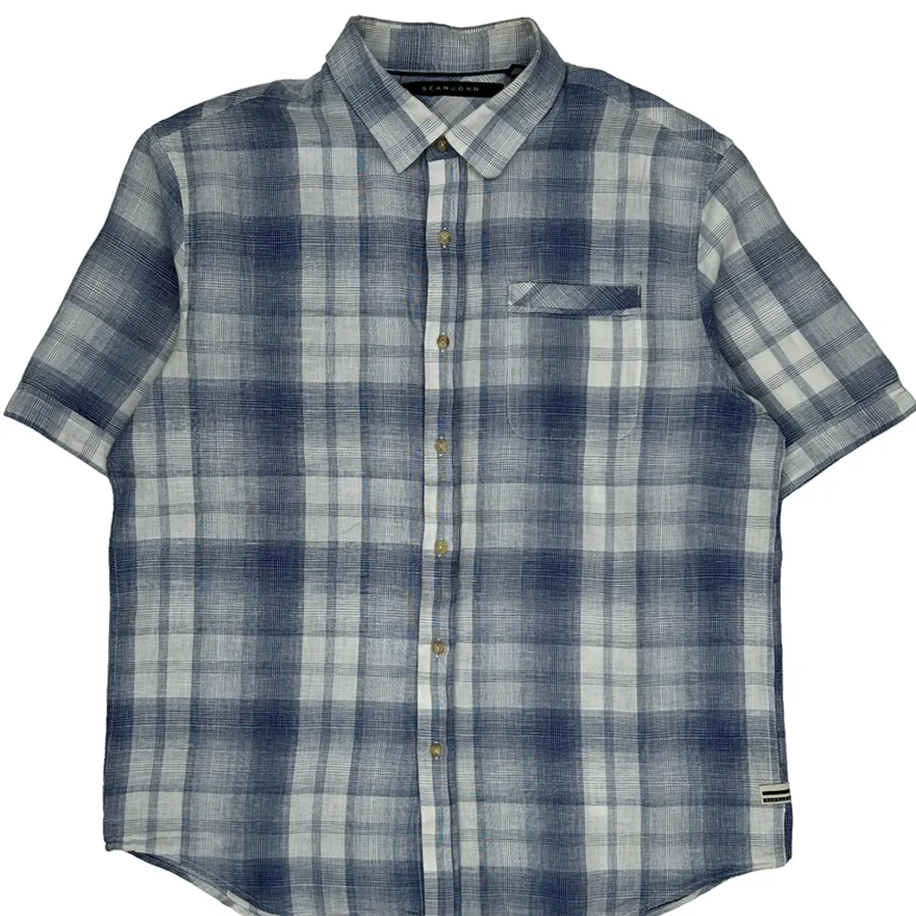 Sean John Short Sleeve Shirt - XL Blue Linen Blend - Image 5
