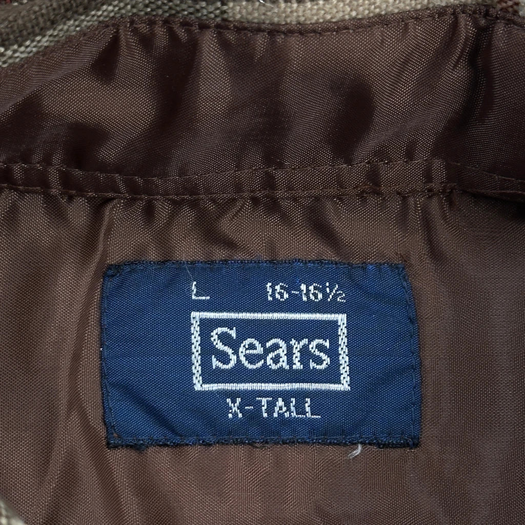 Sears Checked Flannel Shirt - Large Brown Cotton - Image 3
