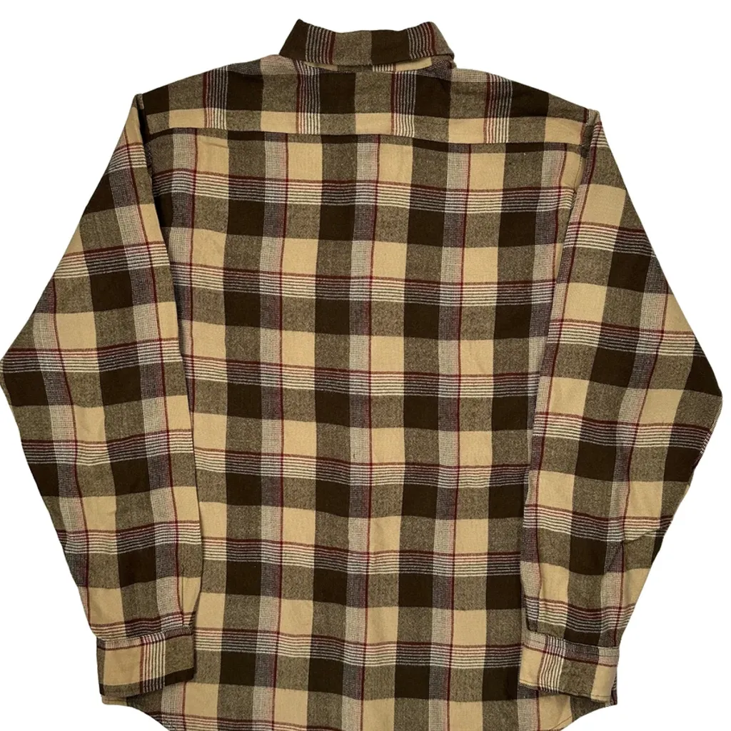 Sears Checked Flannel Shirt - Large Brown Cotton - Image 6