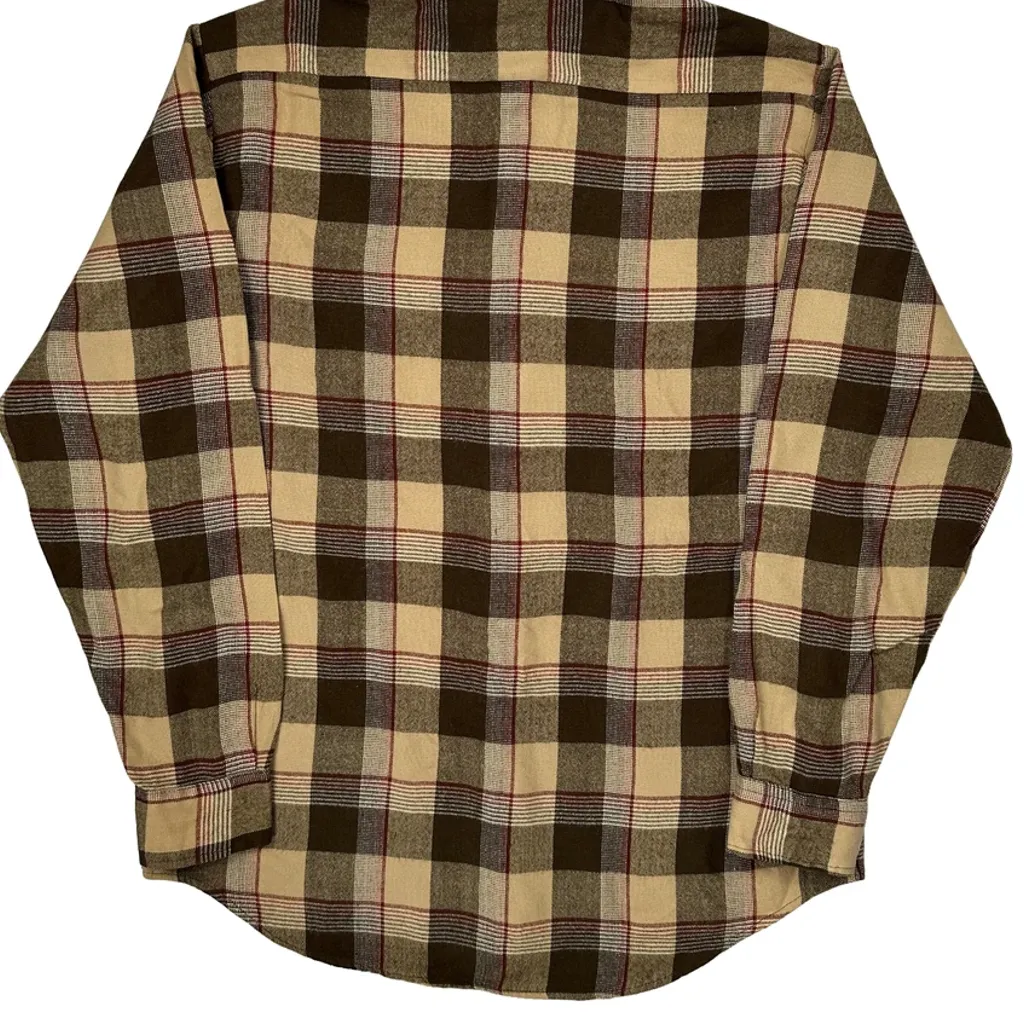 Sears Checked Flannel Shirt - Large Brown Cotton - Image 7