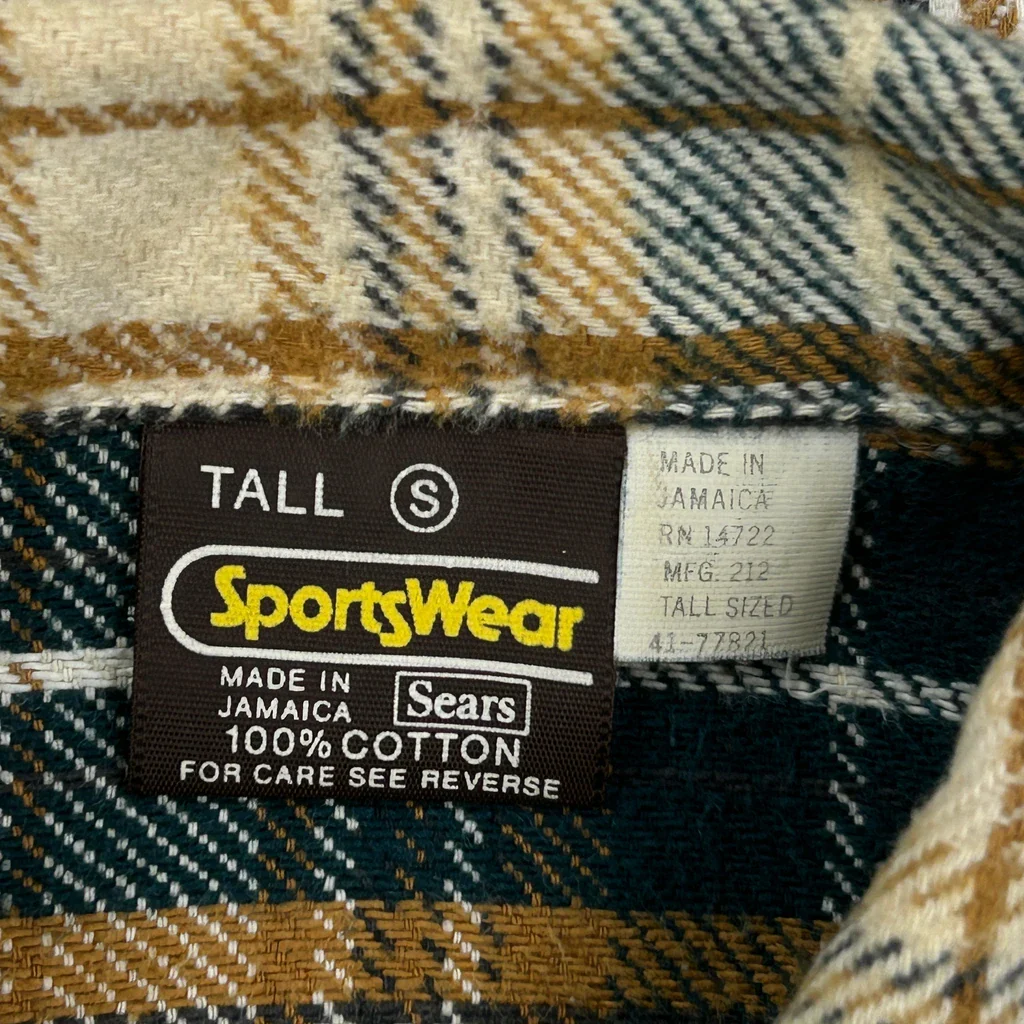 Sears Checked Flannel Shirt - Small Green Cotton - Image 3