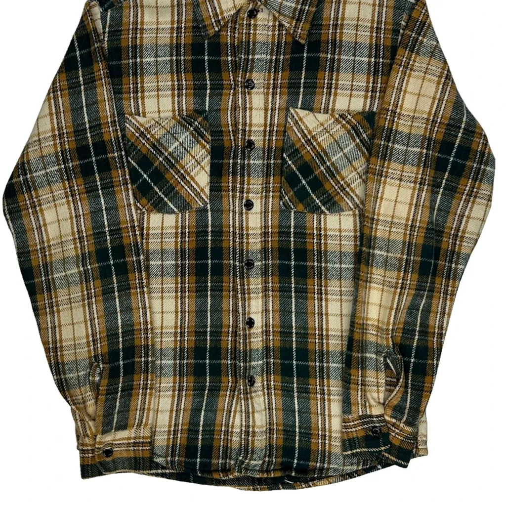 Sears Checked Flannel Shirt - Small Green Cotton - Image 4