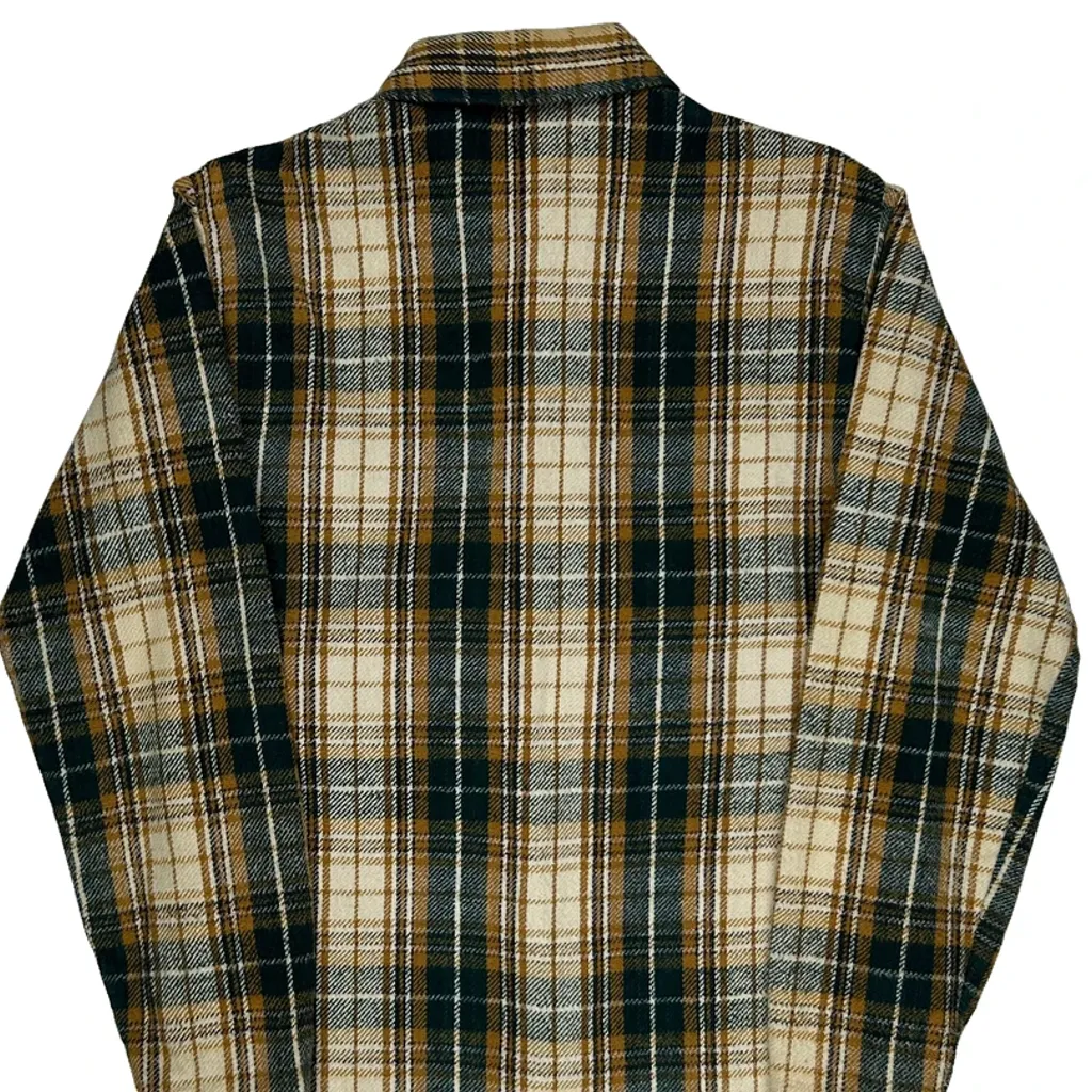 Sears Checked Flannel Shirt - Small Green Cotton - Image 6