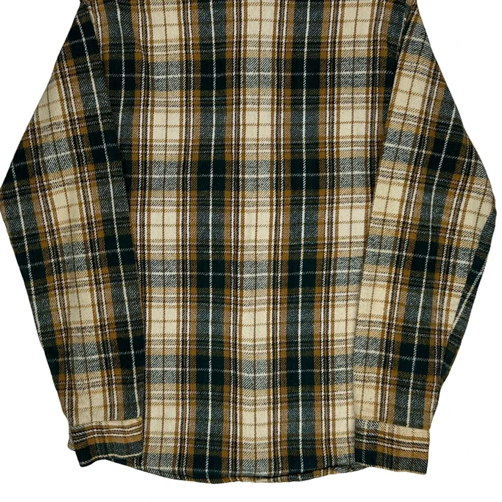 Sears Checked Flannel Shirt - Small Green Cotton - Image 7