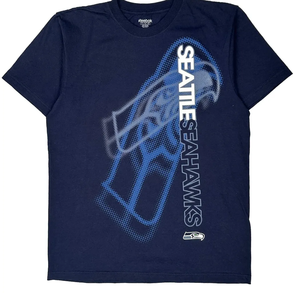 Seattle Seahawks Reebok Football T-Shirt - Large Navy Cotton - Image 5