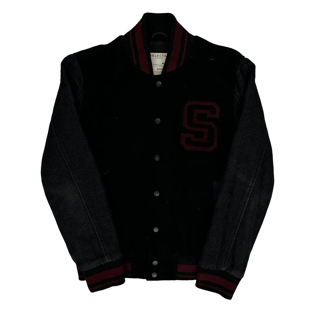 Selected Homme Varsity Jacket - Medium Black Wool Blend
