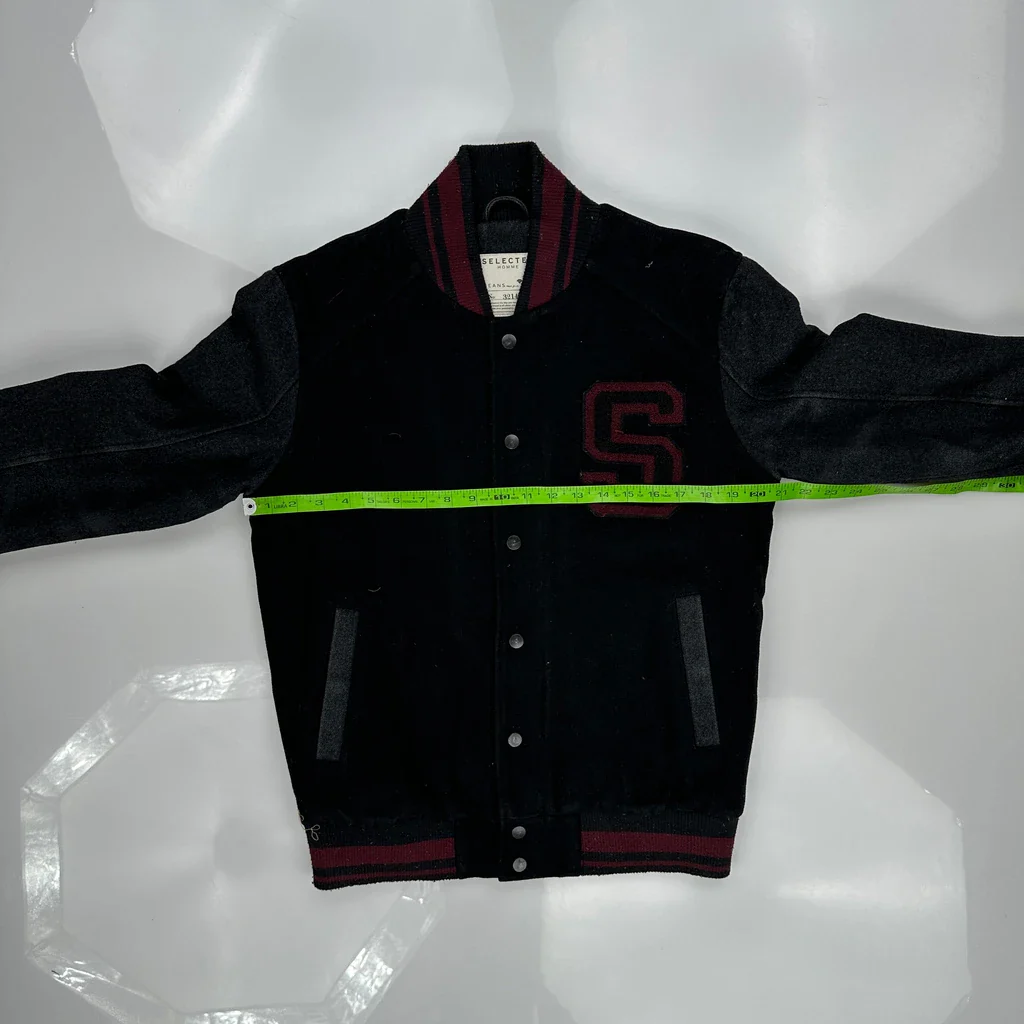 Selected Homme Varsity Jacket - Medium Black Wool Blend - Image 4