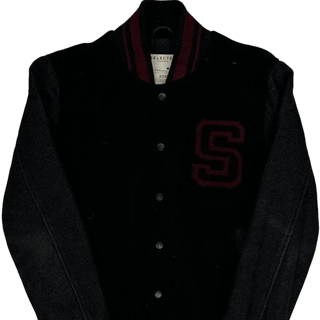 Selected Homme Varsity Jacket - Medium Black Wool Blend - Image 6