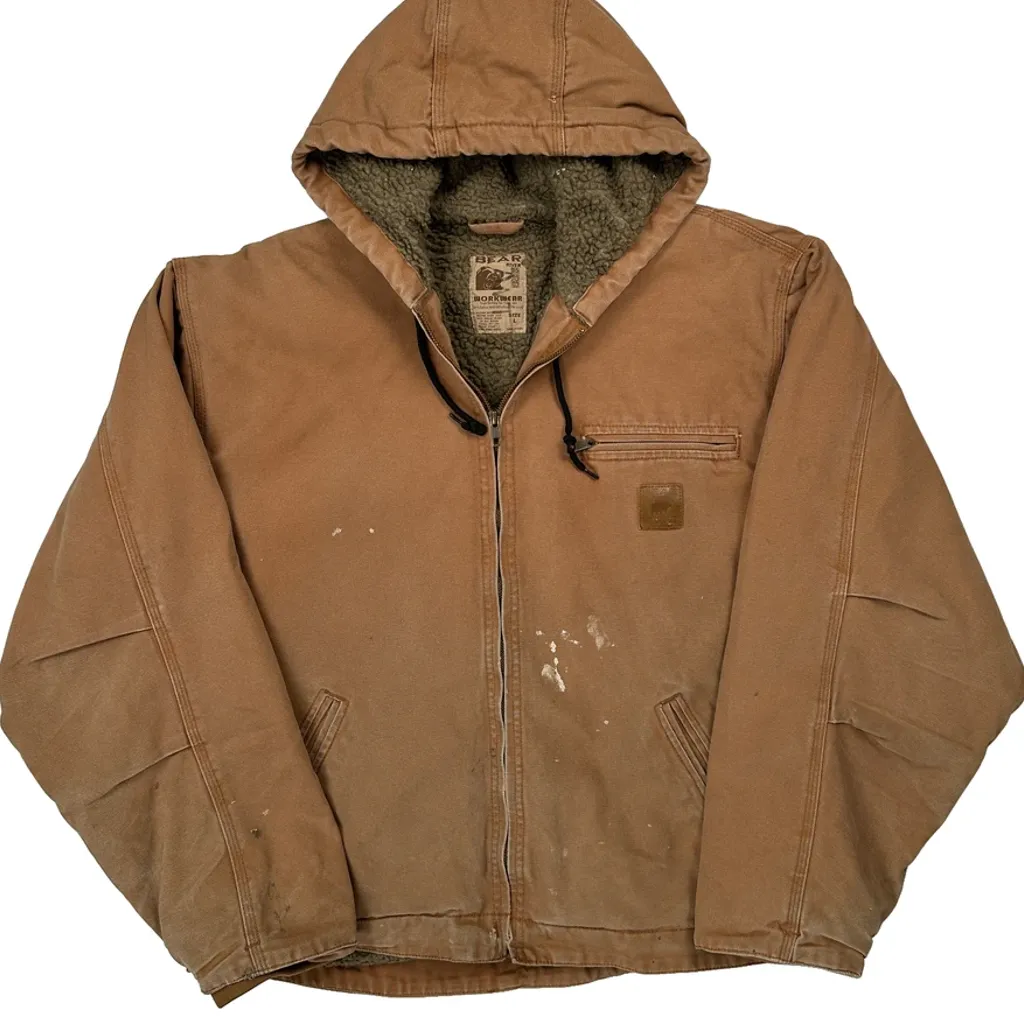 Sherpa Lined Bear Surf Boards Workwear Jacket - Large Brown Cotton - Image 4