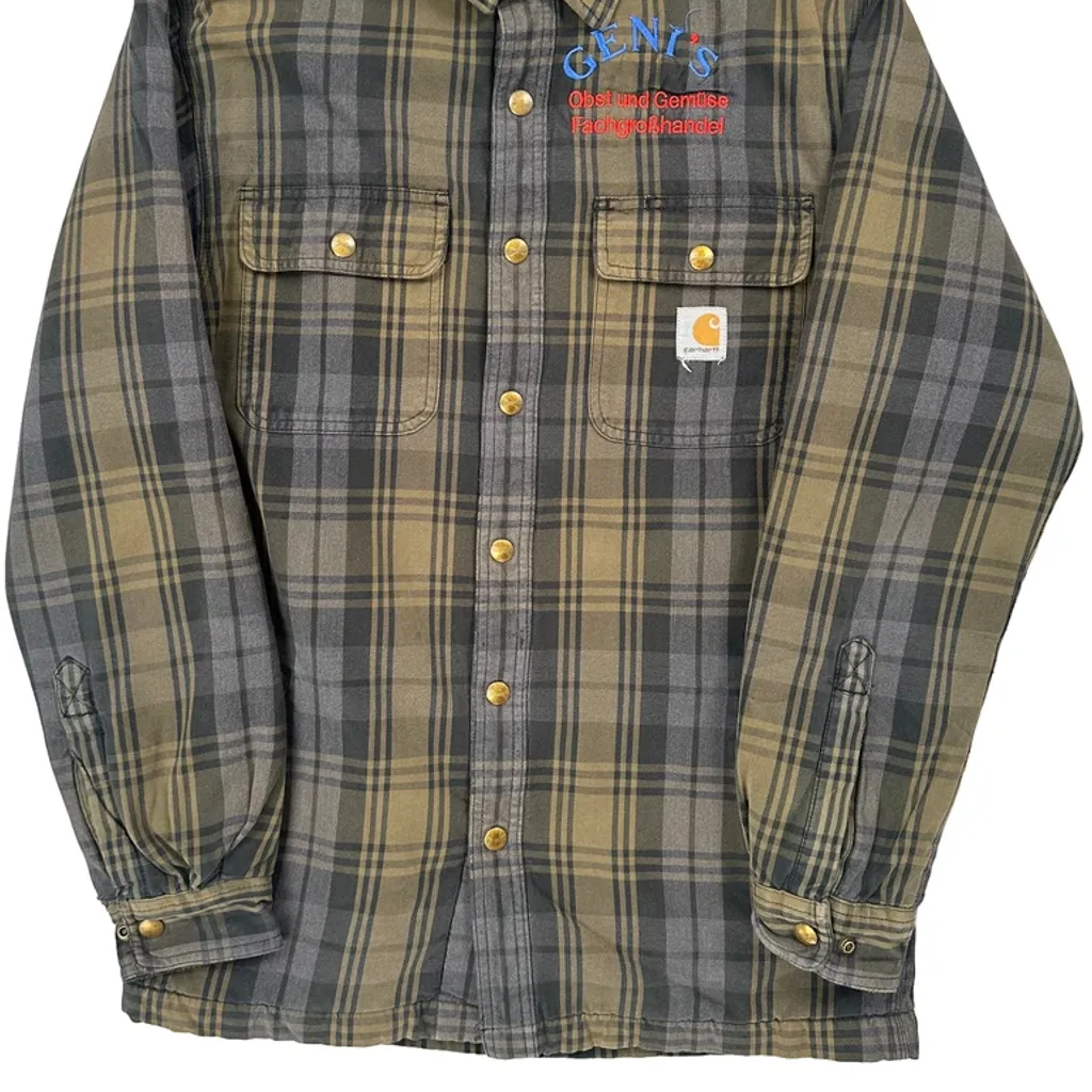 Sherpa Lined Carhartt Checked Shirt Jacket - Small Grey Cotton - Image 4