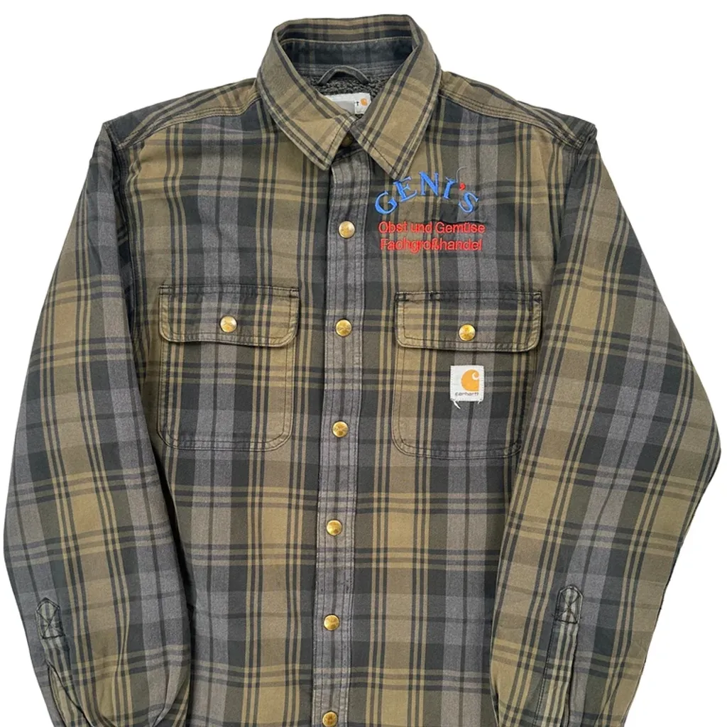 Sherpa Lined Carhartt Checked Shirt Jacket - Small Grey Cotton - Image 5