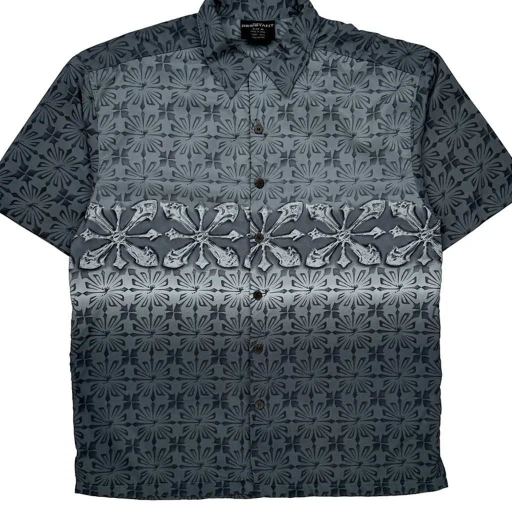 Shock Resistant Floral Hawaiian Shirt - Medium Grey Polyester - Image 4