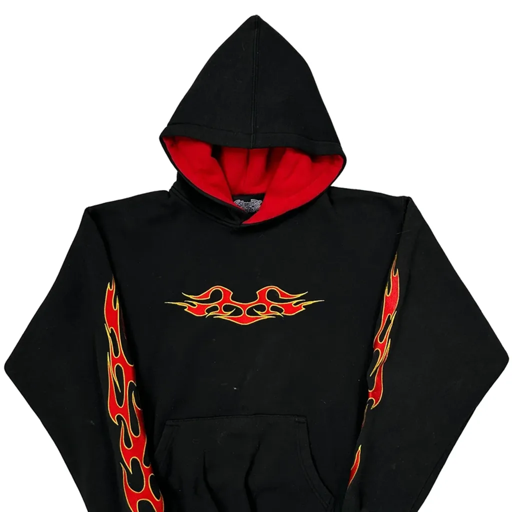 Silver Point Flame Graphic Hoodie - Large Black Cotton Blend - Image 5
