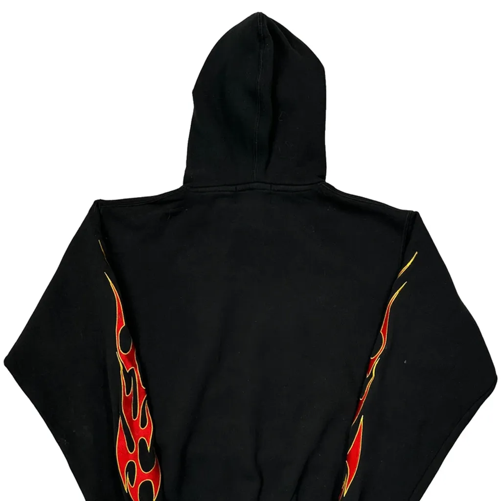 Silver Point Flame Graphic Hoodie - Large Black Cotton Blend - Image 6