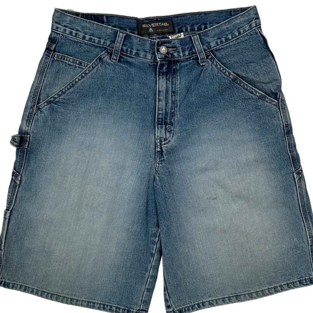 Silver Tab Levis Baggy Denim Shorts - 30W 10L Blue Cotton - Image 9