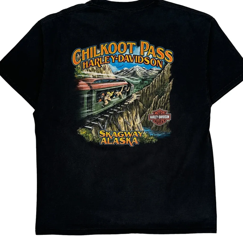 Skagway Alaska Harley Davidson Graphic T-Shirt - XL Black Cotton - Image 7