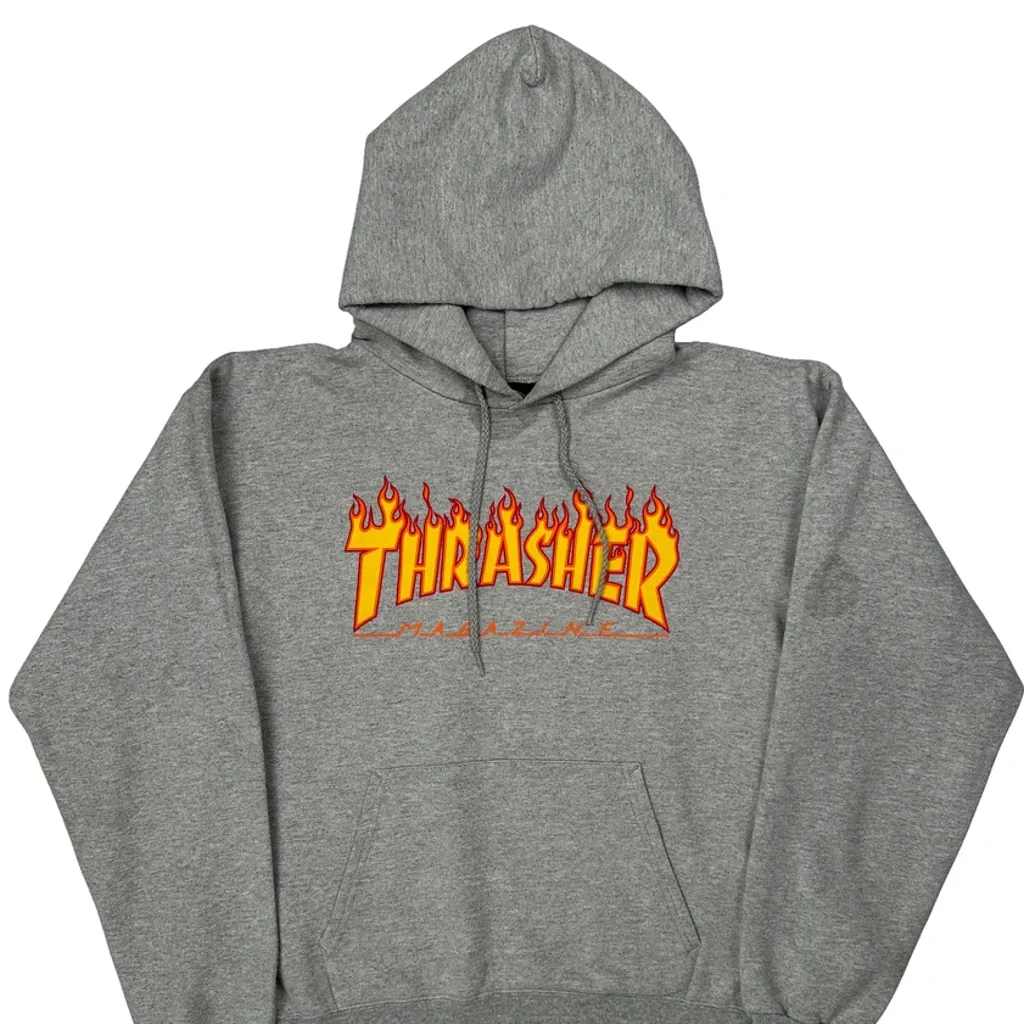 Skateboarding Thrasher Graphic Hoodie - Small Grey Cotton Blend - Image 5