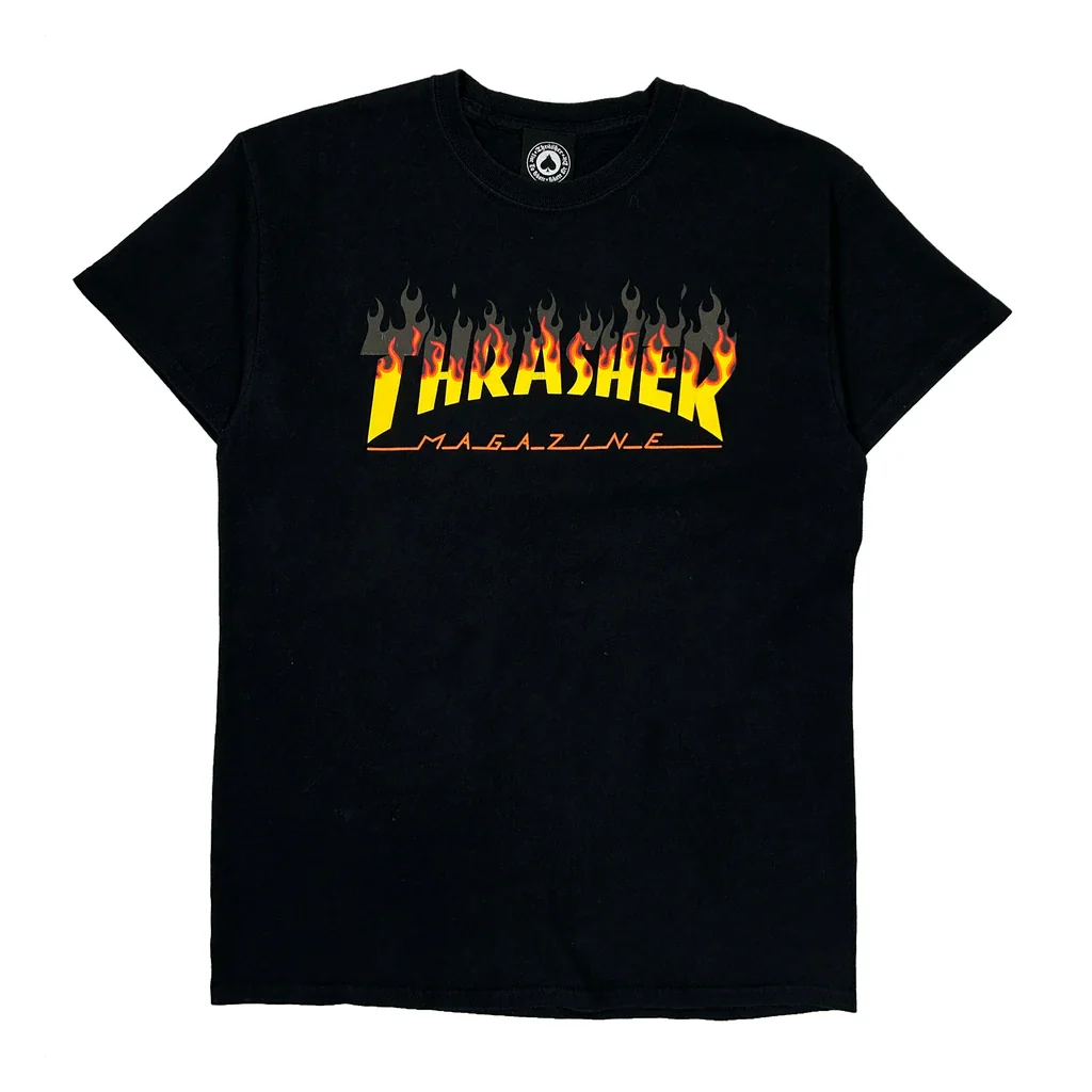 Skateboarding Thrasher Graphic T-Shirt - Medium Black Cotton