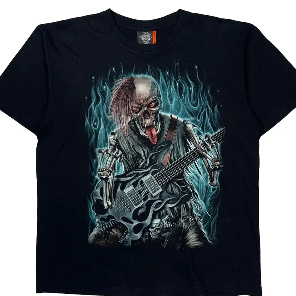 Skeleton Playing Guitar Rock Eagle Single Stitch T-Shirt - XL Black Cotton - Image 5