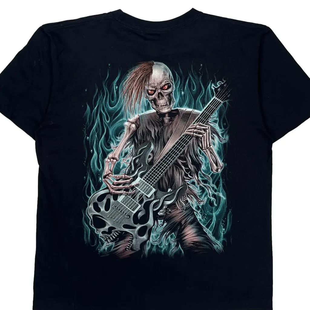 Skeleton Playing Guitar Rock Eagle Single Stitch T-Shirt - XL Black Cotton - Image 6