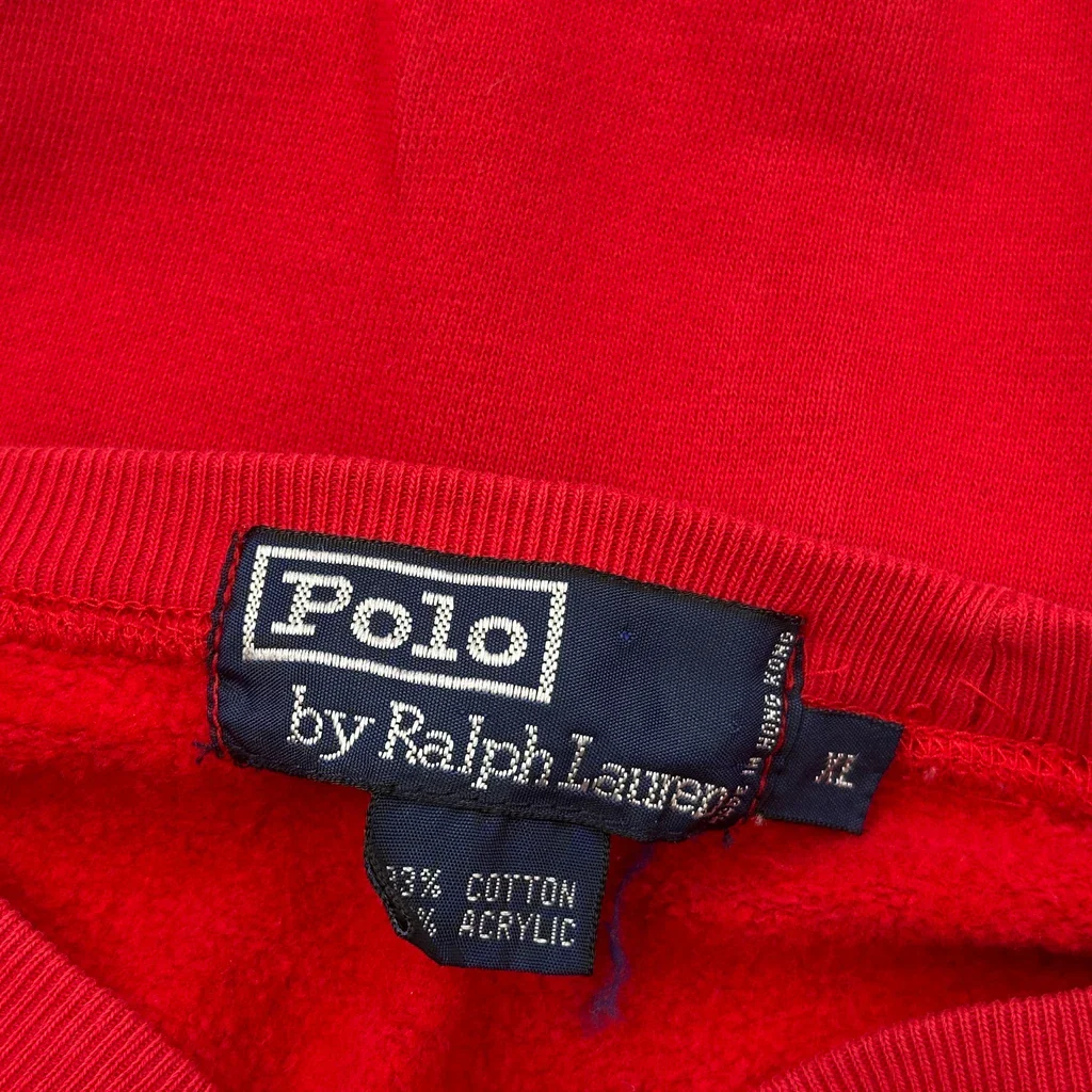 Skiing Polo Bear Ralph Lauren Cut Off 1/4 Zip - XL Red Cotton Blend - Image 3