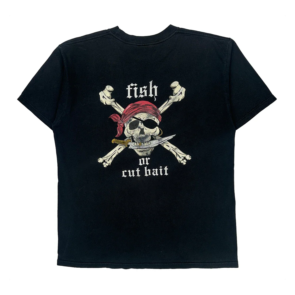 Skull And Crossbones Design Bad To The Bone Graphic T-Shirt - Large Black Cotton - Image 2