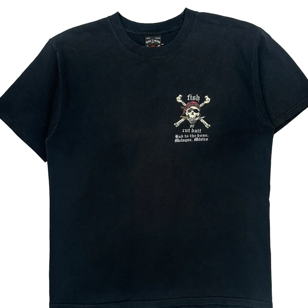 Skull And Crossbones Design Bad To The Bone Graphic T-Shirt - Large Black Cotton - Image 5