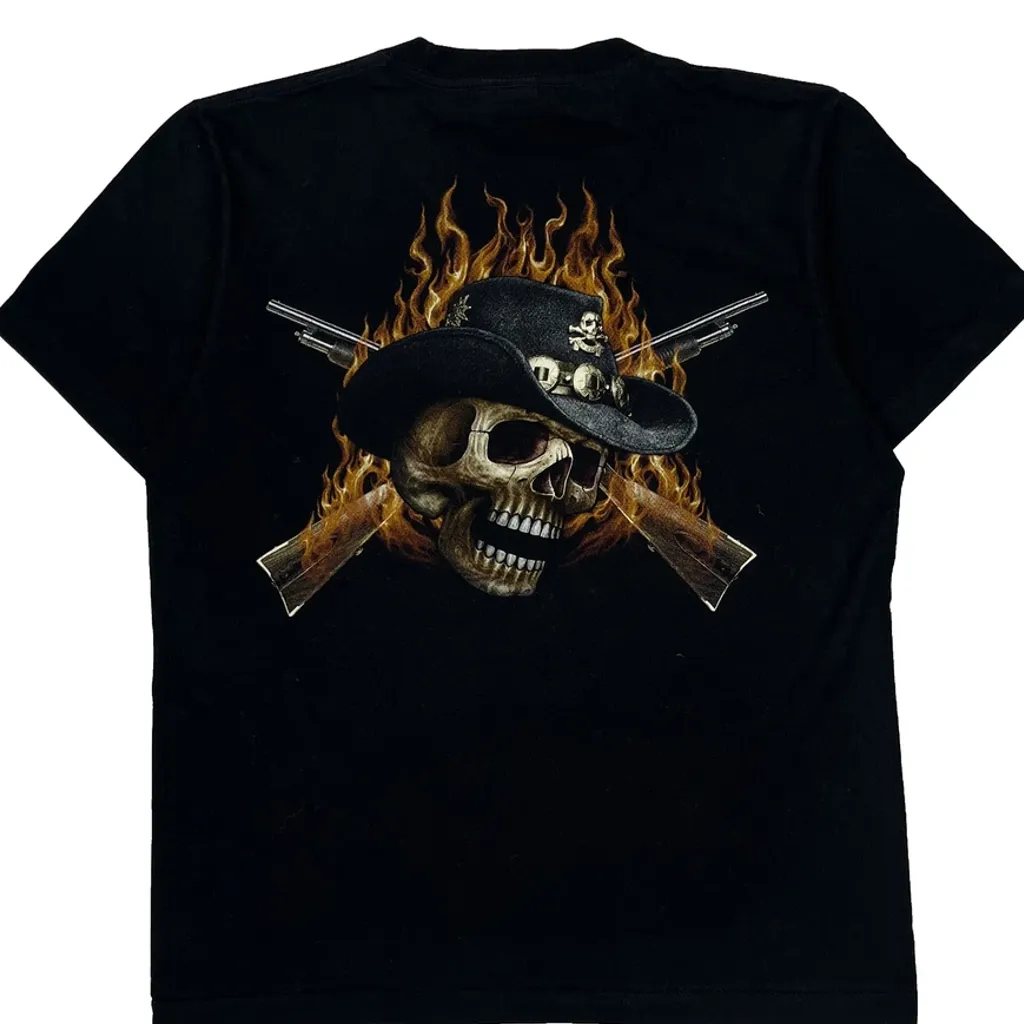 Skull Cowboy Design Wild Single Stitch T-Shirt - Medium Black Cotton - Image 7