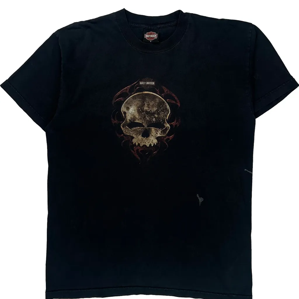 Skull Design Harley Davidson Graphic T-Shirt - Large Black Cotton - Image 4