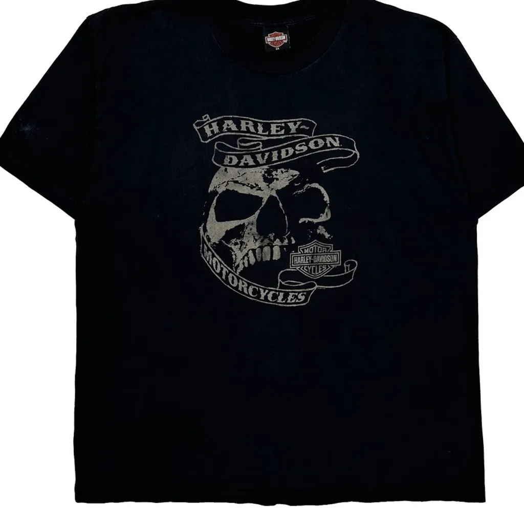 Skull Design Harley Davidson Graphic T-Shirt - 2XL Black Cotton - Image 4