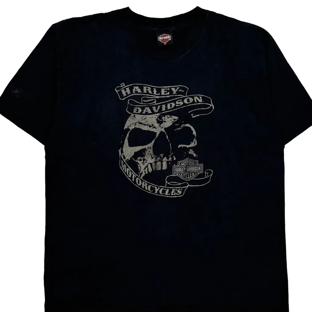 Skull Design Harley Davidson Graphic T-Shirt - 2XL Black Cotton - Image 5