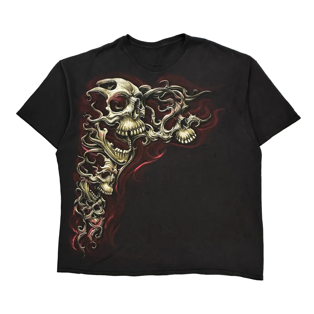 Skull Design Unbranded Graphic T-Shirt - 2XL Black Cotton