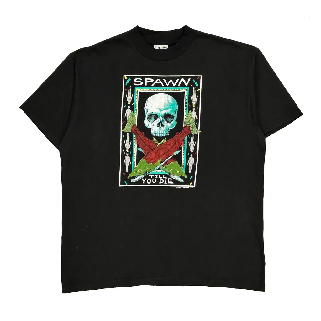Skull Graphic Oneita Graphic T-Shirt - XL Black Cotton