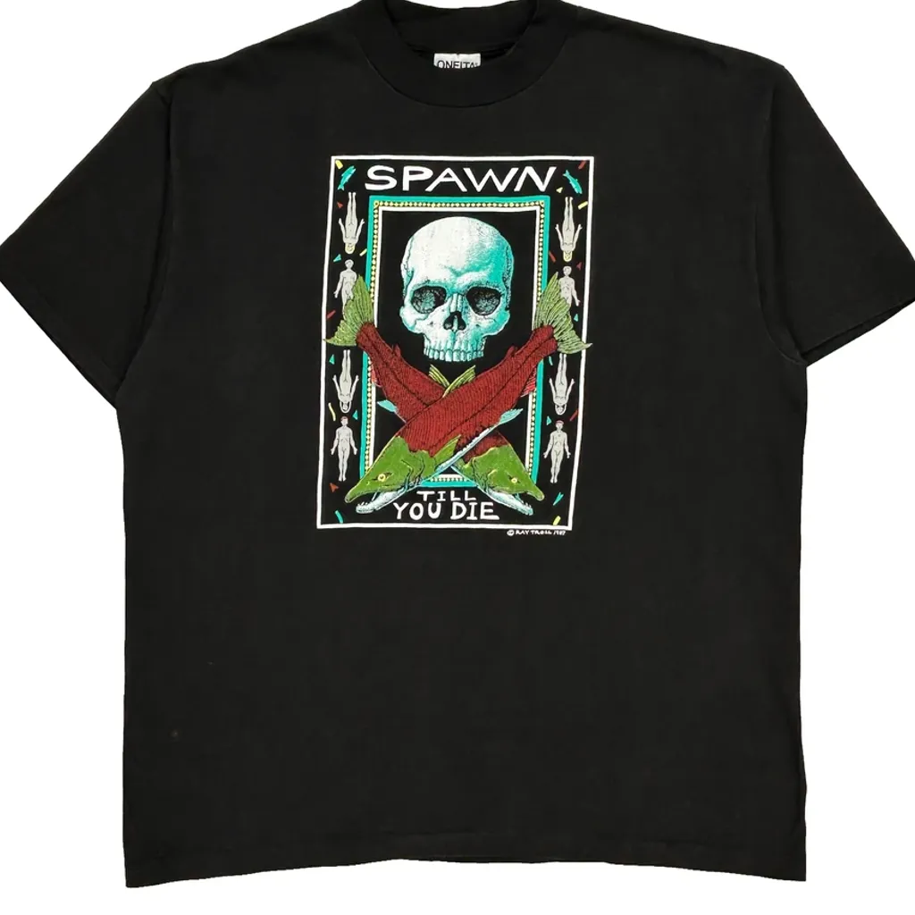 Skull Graphic Oneita Graphic T-Shirt - XL Black Cotton - Image 5