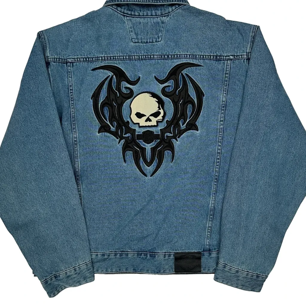 Skull Harley Davidson Graphic Denim Jacket - 3XL Blue Cotton - Image 6