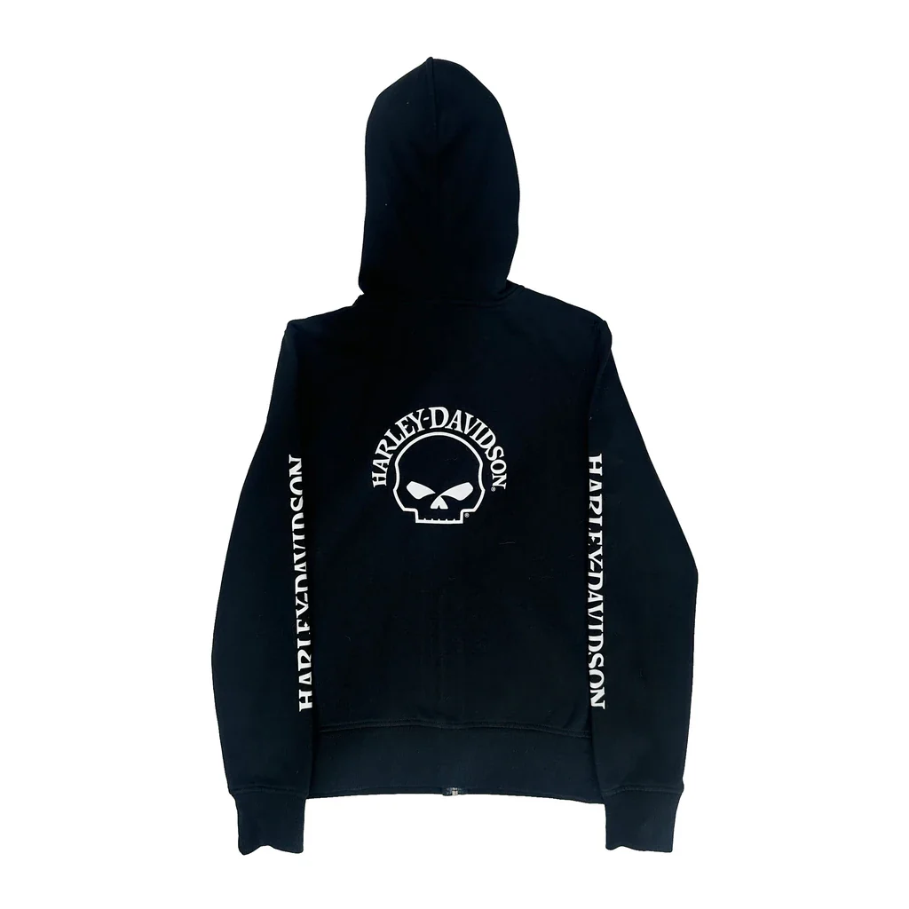 Skull Logo Harley Davidson Hoodie - XS Black Cotton - Image 2