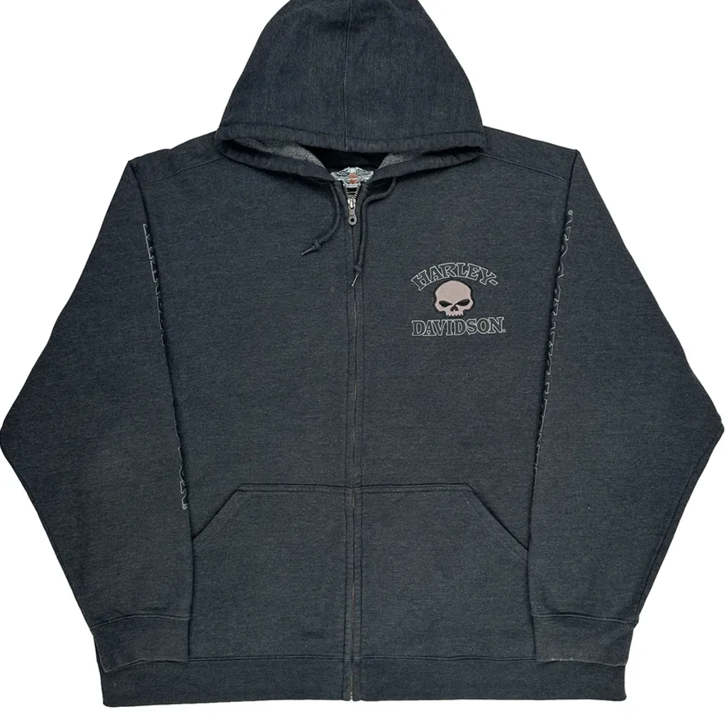 Skull Logo Harley Davidson Graphic Hoodie - 2XL Grey Cotton Blend - Image 5