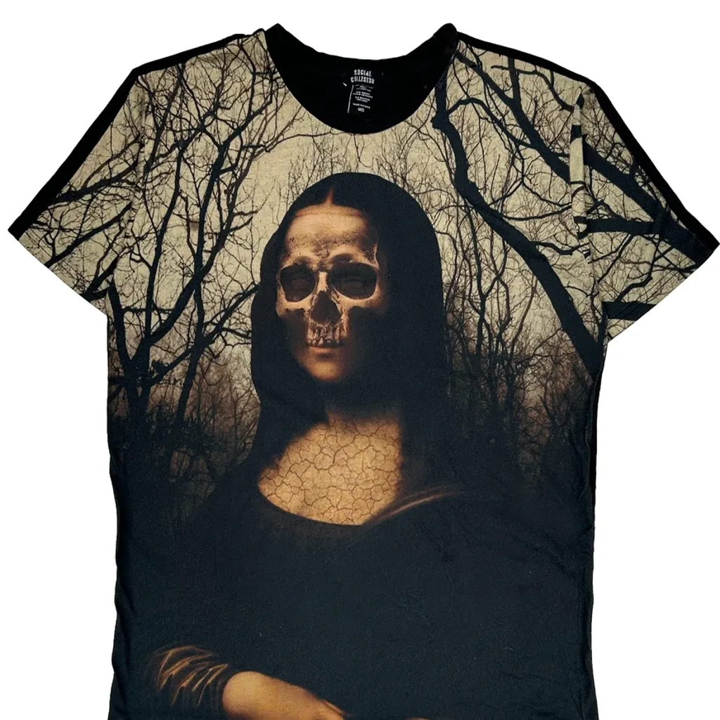 Skull Mona Lisa Social Collision Graphic T-Shirt - Medium Black Polyester - Image 4