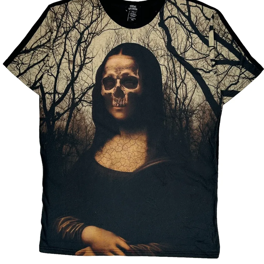 Skull Mona Lisa Social Collision Graphic T-Shirt - Medium Black Polyester - Image 5