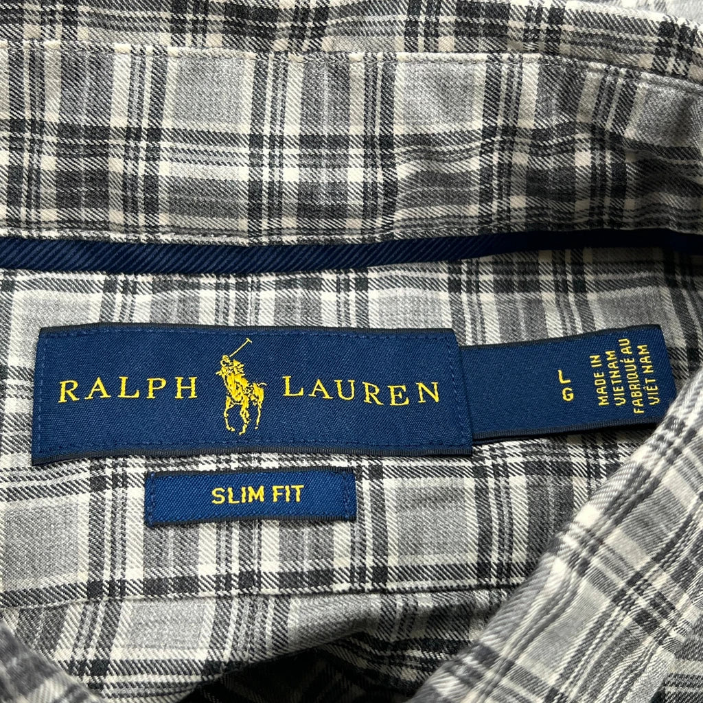 Slim Fit Ralph Lauren Checked Shirt - Large Grey Cotton - Image 3