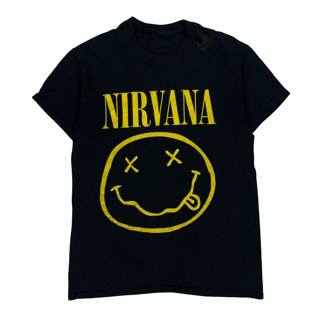 Smiley Face Logo Nirvana Band T-Shirt - XS Black Cotton
