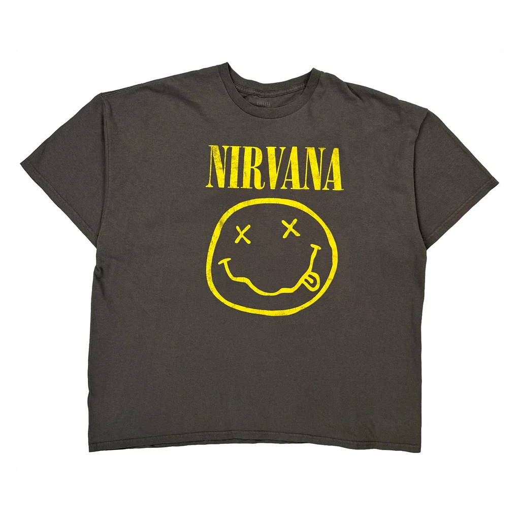 Smiley Face Logo Nirvana Band T-Shirt - 2XL Gray Cotton