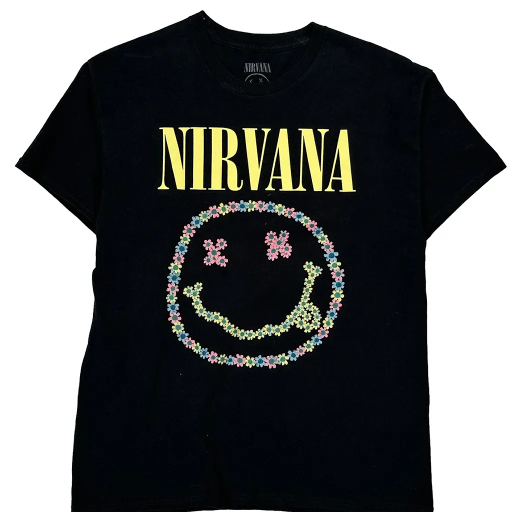 Smiley Face Nirvana Band T-Shirt - Medium Black Cotton - Image 5